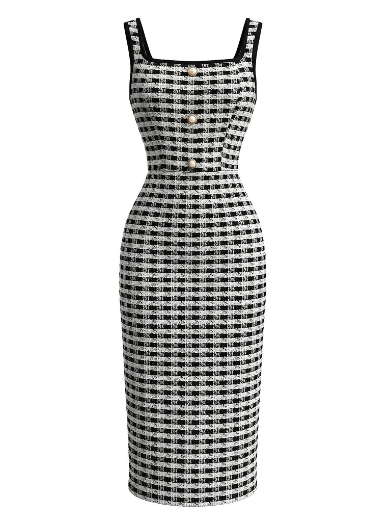 60er Set aus Blazer & Kleid in Karotweed mit Perlenknöpfen