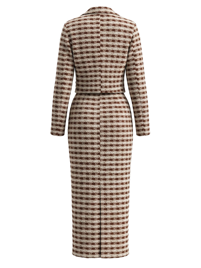 60er Set aus Blazer & Kleid in Karotweed mit Perlenknöpfen