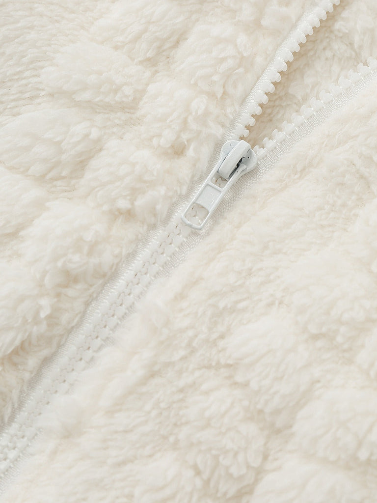 80er Fleece-Kapuzenromper mit Teddybärstickerei