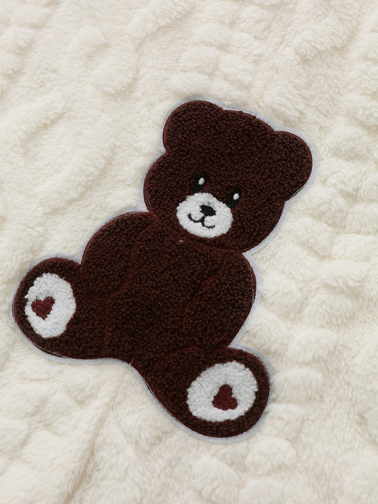 80er Fleece-Kapuzenromper mit Teddybärstickerei