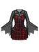 Schwarz-rotes 50er Halloween Kleid mit Fledermausärmeln und Karo