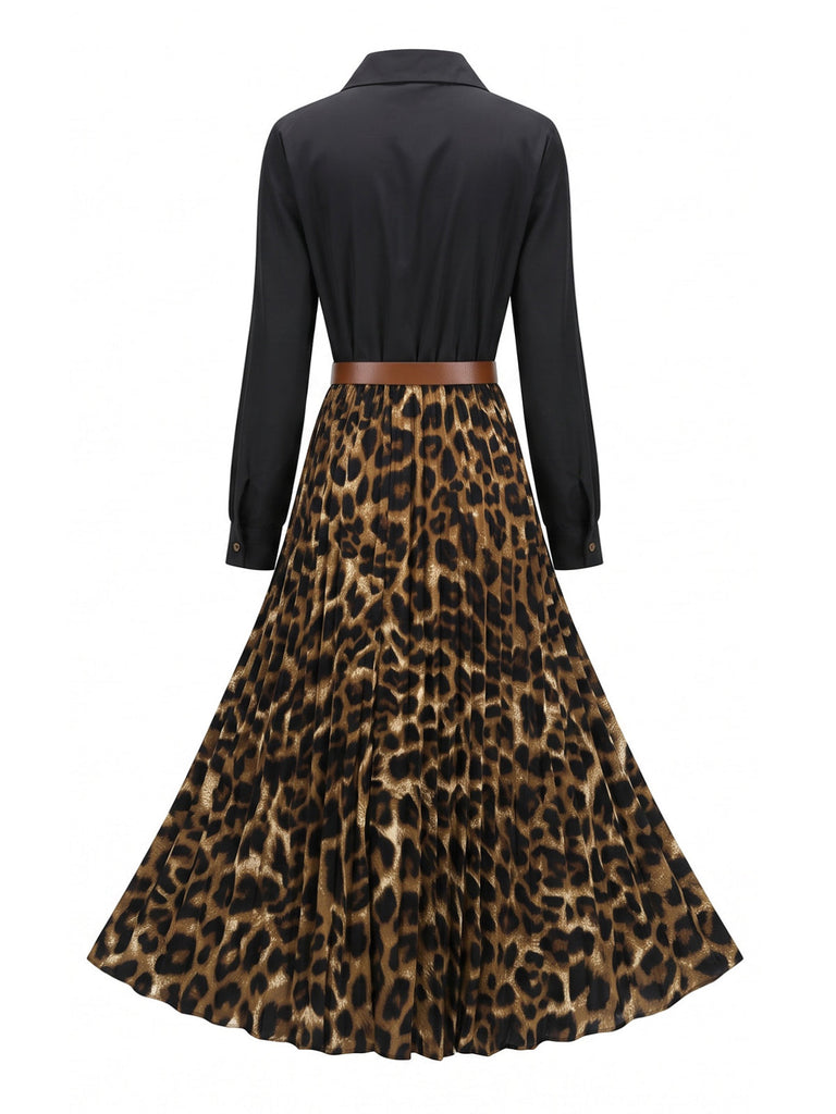50er Shirtkleid mit Leoparden-Print und Plisseefalten