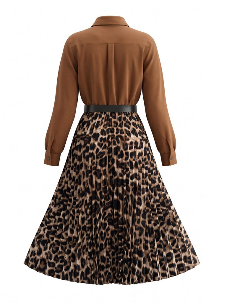 50er Shirtkleid mit Leoparden-Print und Plisseefalten