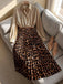 50er Shirtkleid mit Leoparden-Print und Plisseefalten
