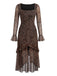 Leoparden-Print 80er Kleid mit Langarm und Rüschen