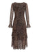 Leoparden-Print 80er Kleid mit Langarm und Rüschen
