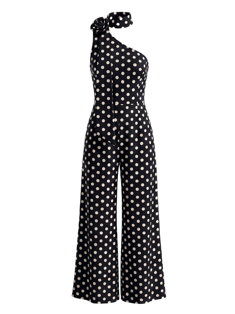 50er Jumpsuit mit Polka-Dots und asymmetrischem Neckholder