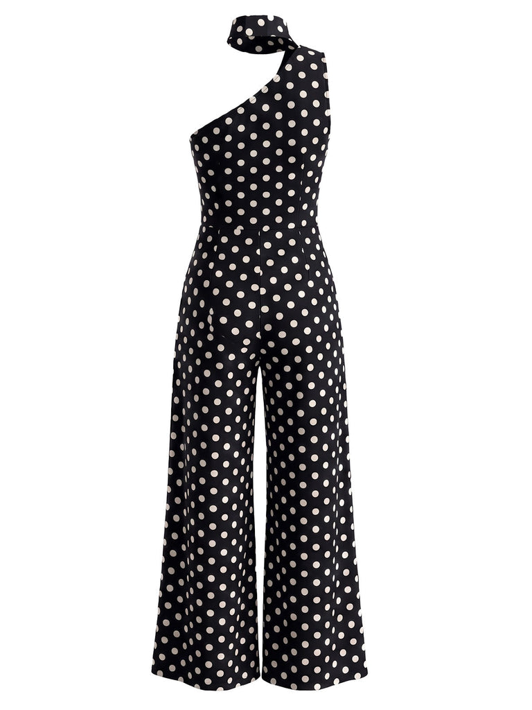 50er Jumpsuit mit Polka-Dots und asymmetrischem Neckholder
