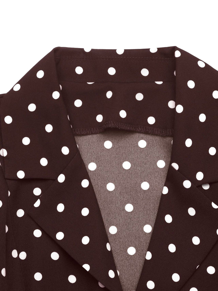 Braunes 60er Polka-Dot Kleid mit Reverskragen und Gürtel