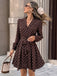 Braunes 60er Polka-Dot Kleid mit Reverskragen und Gürtel