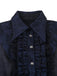Dunkelblaue 60er Gothic-Bluse mit Jacquard und Spitze