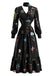 Schwarzes 50er Blumenkleid mit V-Ausschnitt und Halstuch