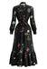 Schwarzes 50er Blumenkleid mit V-Ausschnitt und Halstuch