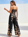 Schwarzes 70er Set aus Trägertop und weiter Hose mit Palmen-Print