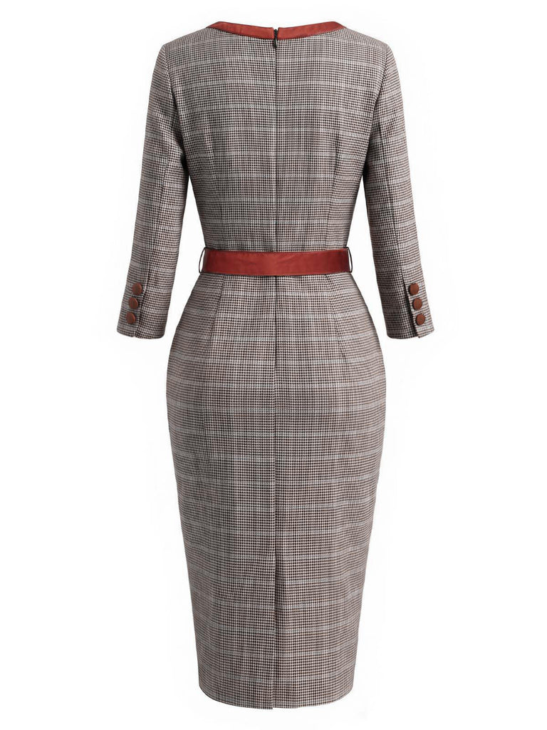 60er Bleistiftkleid mit Kontrastpaspeln und Hahnentritt