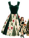 Grünes 50er Kleid mit Samteinsatz und Tannenbaum-Print