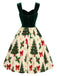 Grünes 50er Kleid mit Samteinsatz und Tannenbaum-Print