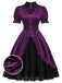 Dunkellila 40er Gothic-Lolita Satinkleid mit Herz-Cut-out