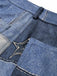 Dunkelblaue 70er Schlaghose mit Stern-Patchwork und Denim-Print