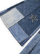 Dunkelblaue 70er Schlaghose mit Stern-Patchwork und Denim-Print