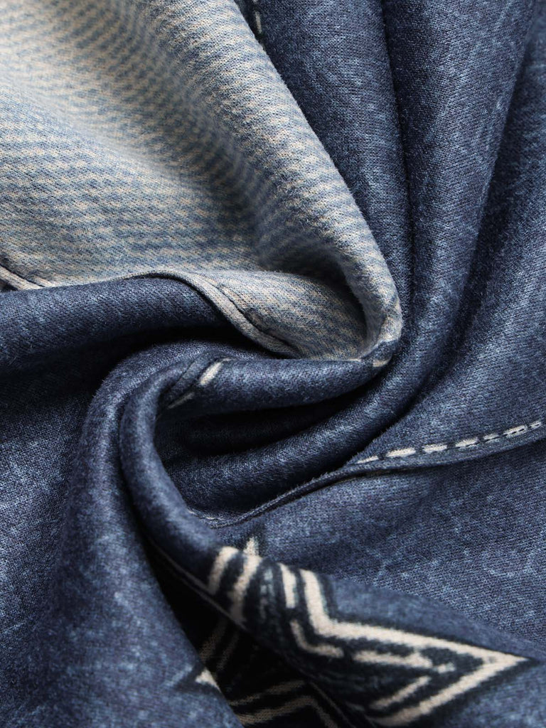 Dunkelblaue 70er Schlaghose mit Stern-Patchwork und Denim-Print