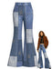 Dunkelblaue 70er Schlaghose mit Stern-Patchwork und Denim-Print