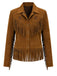 Hellbraune 70er Westernjacke in Wildlederoptik mit Sternen und Fransen