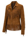 70er Set aus Sternen-Fransenjacke in Wildlederoptik und Denim-Print-Schlaghose