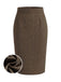 Hellbrauner 40er High-Waist-Tweed-Bleistiftrock mit Fischgrätmuster