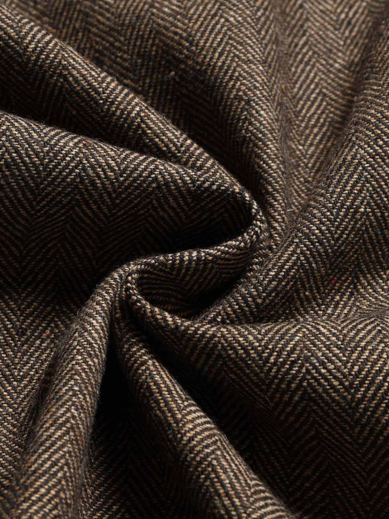 Hellbrauner 40er High-Waist-Tweed-Bleistiftrock mit Fischgrätmuster