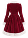 [Vorverkauf] Rotes & weißes 50er Weihnachts-Samtkleid mit Flauschbesatz und Schleife