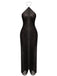 Goldenes 30er Neckholder-Maxi-Abendkleid mit Fransen und Rückenschlitz
