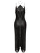 Goldenes 30er Neckholder-Maxi-Abendkleid mit Fransen und Rückenschlitz