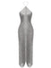 Goldenes 30er Neckholder-Maxi-Abendkleid mit Fransen und Rückenschlitz