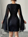 Schwarzes 60er Bodycon-Minikleid mit Strasssteinen und Capeärmeln