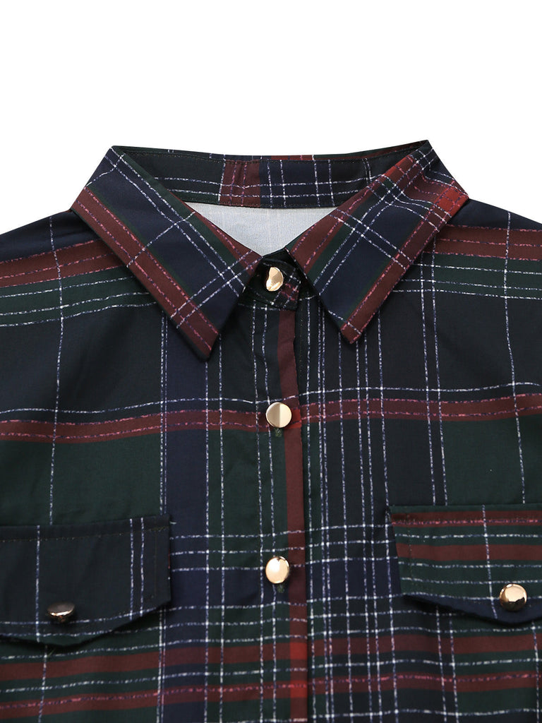 70er Karoshirtkleid mit Reverskragen und Gürtel