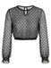 50er Mesh-Crop-Top mit Polka-Dots und Rüschenärmeln
