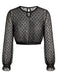 50er Mesh-Crop-Top mit Polka-Dots und Rüschenärmeln