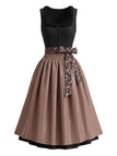 Braunes 50er Rüschenkleid mit Karree-Ausschnitt und Leoparden-Schürze