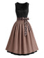 Braunes 50er Oktoberfest-Dirndl-Set mit Rüschen-Ausschnitt und Leopardschürze