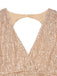60er Pailletten-Bodycon-Kleid mit V-Ausschnitt, Raffung und offenem Rücken