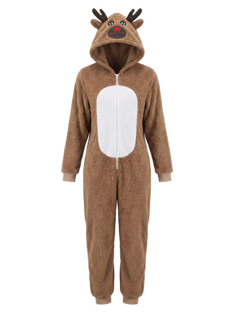 Khaki 60er Rentier-Kostüm Overall mit Kapuze