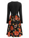 50er Halloween-Swingkleid mit Kürbis-Print und Blütenkragen
