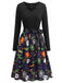 50er Halloween-Swingkleid mit Kürbis-Print und Blütenkragen