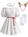 Weißes 60er schulterfreies Kunstfell-Minikleid mit Geweih-Haarreif