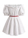Weißes 60er schulterfreies Kunstfell-Minikleid mit Geweih-Haarreif