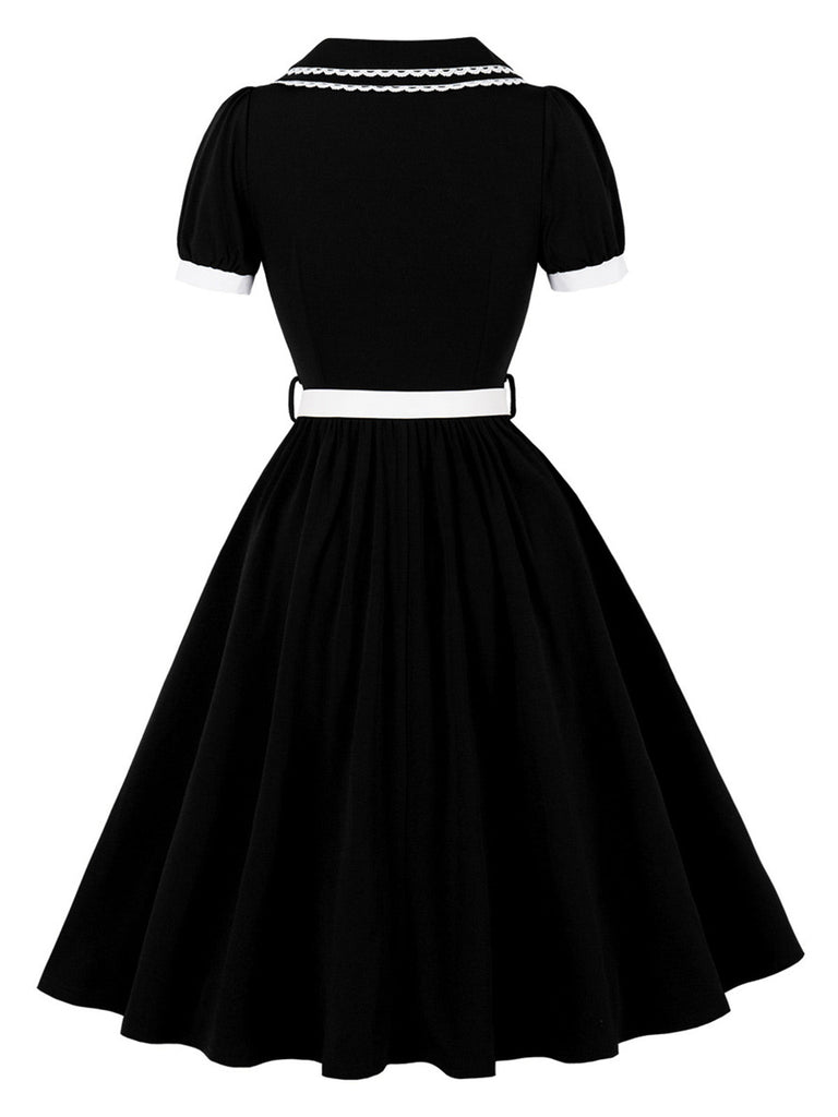 50er Swingkleid mit Blumenstickerei und Peter-Pan-Kragen