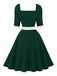 Grünes 50er Colorblock-Kleid mit Karree-Ausschnitt und Halbärmeln