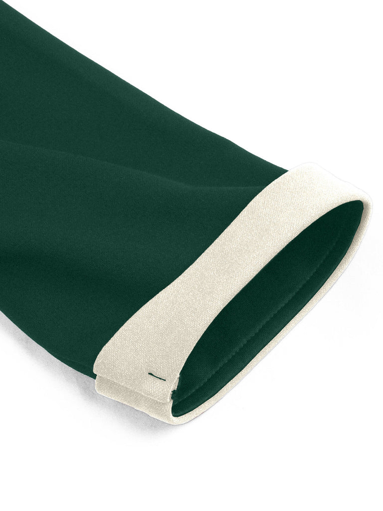 Grünes 50er Colorblock-Kleid mit Karree-Ausschnitt und Halbärmeln
