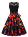 Ärmelloses 50er Halloween-Kleid mit Spitze und Bindegürtel